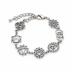Bracciale con Simboli dei Chakra in Argento e Catena