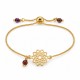 Bracelet avec Fleur Dorée. Perles Bordeaux et Chaîne