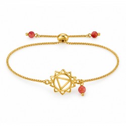 Bracelet avec Chakra Triangulaire Doré et Perles Rouges