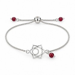 Bracelet with Silver Lotus Chakra & Burgundy Beads