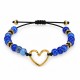 Bracciale con Perline di Agata Blu e Cuore in Acciaio Inossidabile Dorato