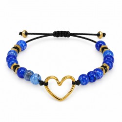 Bracelet with Blue Agate Beads & St.Steel Gold Heart