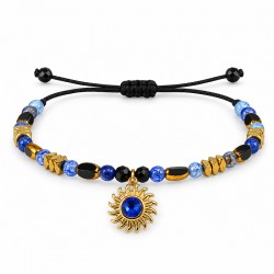 Pulsera con ágata, cuentas de cristal y un sol dorado de acero inoxidable