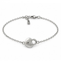 Pulsera de Acero Inoxidable con Cadena Plateada y Candado en Forma de Corazón
