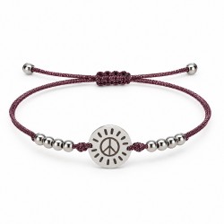 Bracelet avec perles en acier inoxydable argenté et plaque ronde