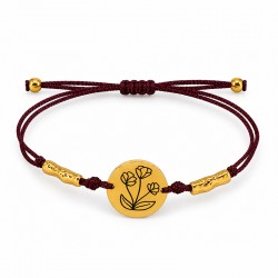Bracelet avec perles en acier inoxydable doré et plaque ronde en forme de fleur