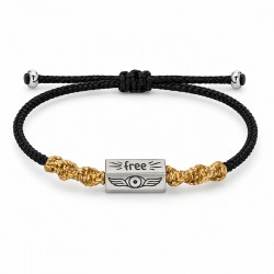 Bracelet avec Tube en Acier Inoxydable Argenté « free » sur Cordon Noir