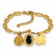 Bracelet avec chaîne en acier inoxydable doré. Émail noir et ange