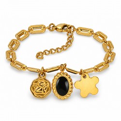 Bracelet with Gold St. Steel Chain, Black Enamel & Angel