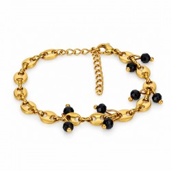 Bracciale in Acciaio Inossidabile con Connettori Dorati e Cristalli Neri