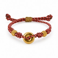 Bracelet avec Disque en Acier Inoxydable Doré sur Cordon Rouge Coloré