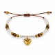 Pulsera Con Cuentas Blancas, Ojo De Tigre Y Un Corazón Dorado De Acero Inoxidable