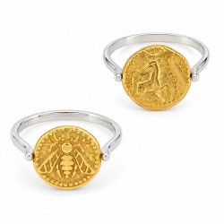 Anello con Moneta Girevole Dorata Raffigurante un Cervo e un'Ape