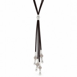 Necklace with Silver Drops on Dark Brown Cord