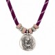 Necklace with Silver Embossed Pendant on Purple Cord