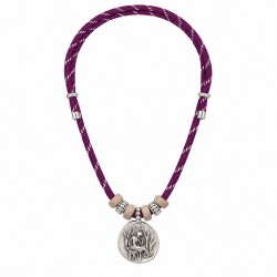 Collana con Ciondolo Argentato in Rilievo su Cordoncino Viola