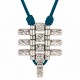 Collar con Composición Geométrica Plateada en Cordón Azul Petróleo