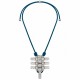 Collar con Composición Geométrica Plateada en Cordón Azul Petróleo