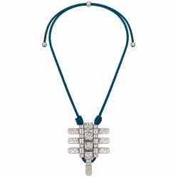 Collana con Composizione Geometrica in Argento su Cordoncino Color Petrolio
