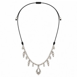 Collar Con Dije Étnico De Plata Y Cuenta En Cordón Negro