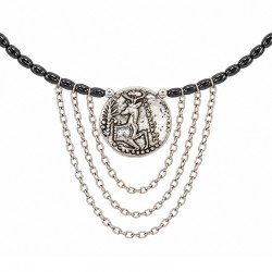 Necklace with Black Hematite & Silver Coin with Chains