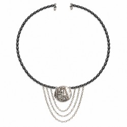 Necklace with Black Hematite & Silver Coin with Chains