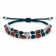 Bracelet avec Triangle Argenté et Perles Ambrées sur Cordon Bleu Pétrole