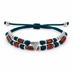 Bracciale con Triangolo d'Argento, Perline Color Ambra su Cordoncino Petrol
