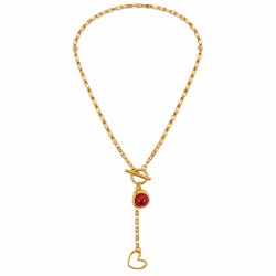 Necklace with Red St. Steel Accent & Gold Hanging Heart