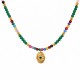 Collar Con Cuentas De Colores Y Medallón De Flor Dorado
