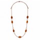 Collar Con Cuentas Ovaladas Marrones Y Perlas Blancas En Cordón Marrón