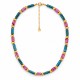 Collana con Tubicini in Ceramica Blu-Rosa e Perline Dorate