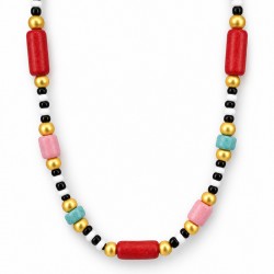 Collier avec entre-perles colorés. Perles et tubes en céramique