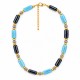 Collar con Tubos de Cerámica Azules, Separadores y Cuentas Doradas