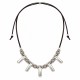 Necklace with Silver Bars & Grey Ceramic Beads on Brown Cord