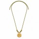 Necklace with Gold Ethnic Pendant & Beads on Olive Cord