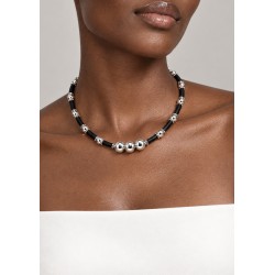 Collana con Tubicini Neri e Perline Rotonde Argentate