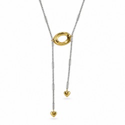 Necklace with Gold Oval Ring & Double Heart Drops