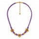 Collier avec Cordon Violet et Breloques en Forme de Cœur. Anneau et Étoile Dorés