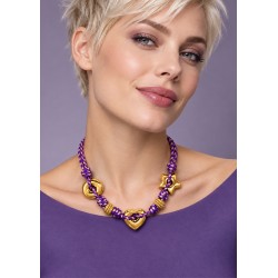 Collana con Cordoncino Viola e Ciondoli a Forma di Cuore, Anello e Stella Dorati