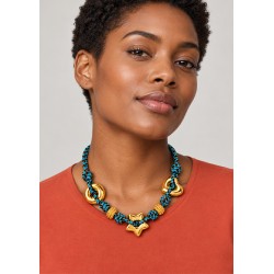Necklace with Blue Cord & Gold Heart, Ring & Star Charms
