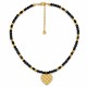 Necklace with Black Crystals & Textured Gold Heart
