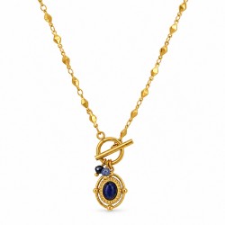 Necklace with T-Bar Clasp & Blue Oval Agate Pendant