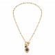 Collier avec fermoir en T et pendentif en agate ovale bleue