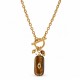 Collar con colgante de ojo rectangular marrón y cadena de oro