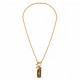 Collar con colgante de ojo rectangular marrón y cadena de oro