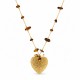 Necklace with Brown Chips & Textured Gold Heart