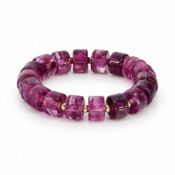 Bracelet with Purple Clear Cubes & Gold Round Beads
