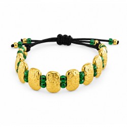 Pulsera con Elementos Dorados en Relieve y Cuentas Verdes