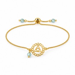 Pulsera Con Símbolo De Chakra Dorado Y Cuentas Azul Claro